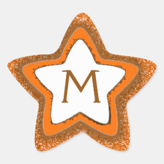 Monogramklistermärken i orange glitter stjärna anp stjärnformat klistermärke