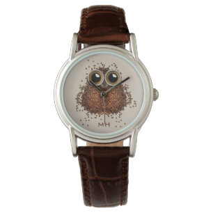 Monogramklockor av kaffekaffe Uggla anpassningsbar Armbandsur