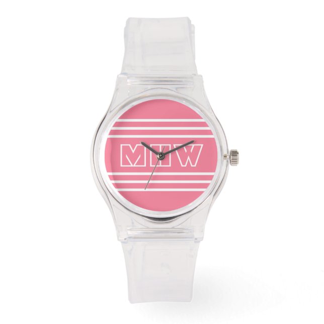 Monogramklockor för rosa Rand anpassningsbar Armbandsur (Framsida)