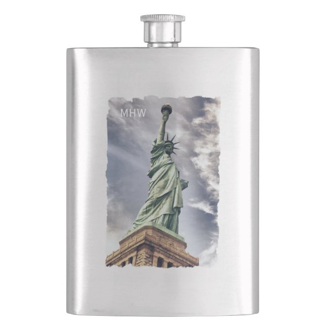 Monogramkolv med frihetsgudinnan anpassningsbar fickplunta (Framsidan)