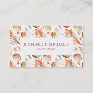 Monogramkorall med snäcka- och krabbamönster visitkort