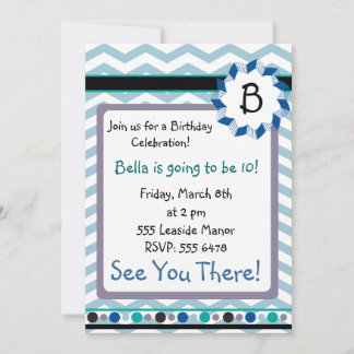 Monogramkort för Cheveron med blått, teal, grått Inbjudningar