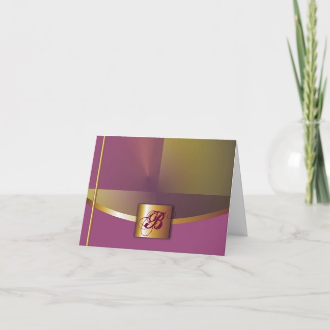 Monogramkort för lila/Guld Anteckningskort (Framsida)