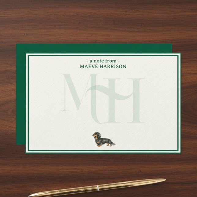 Monogramkortsuppsättning för personlig Dachshund N Brevpapper (Gift custom stationery to the dog lover in your life! )
