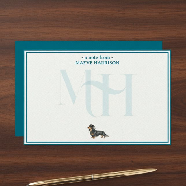 Monogramkortsuppsättning för personlig Dachshund N Brevpapper (Gift custom stationery to the dog lover in your life! )