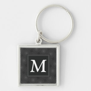 Monogramkretsar med träkol mönster fyrkantig silverfärgad nyckelring