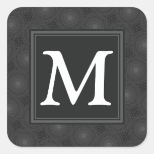 Monogramkretsar med träkol mönster fyrkantigt klistermärke