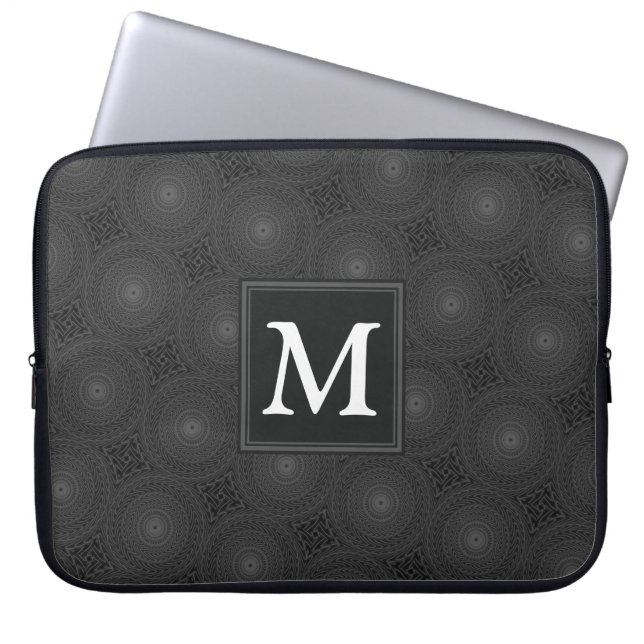 Monogramkretsar med träkol mönster laptop sleeve (Framsidan)