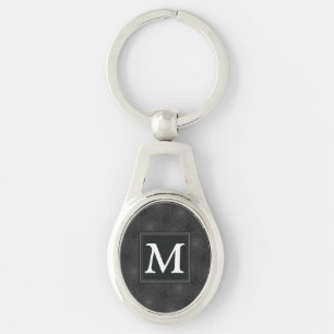 Monogramkretsar med träkol mönster ovalt silverfärgad nyckelring