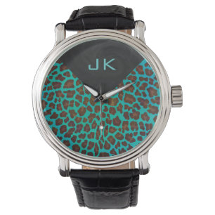 Monogramkricka och bruntLeopard Armbandsur