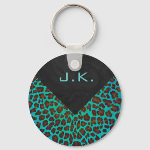 Monogramkricka och bruntLeopard Nyckelring
