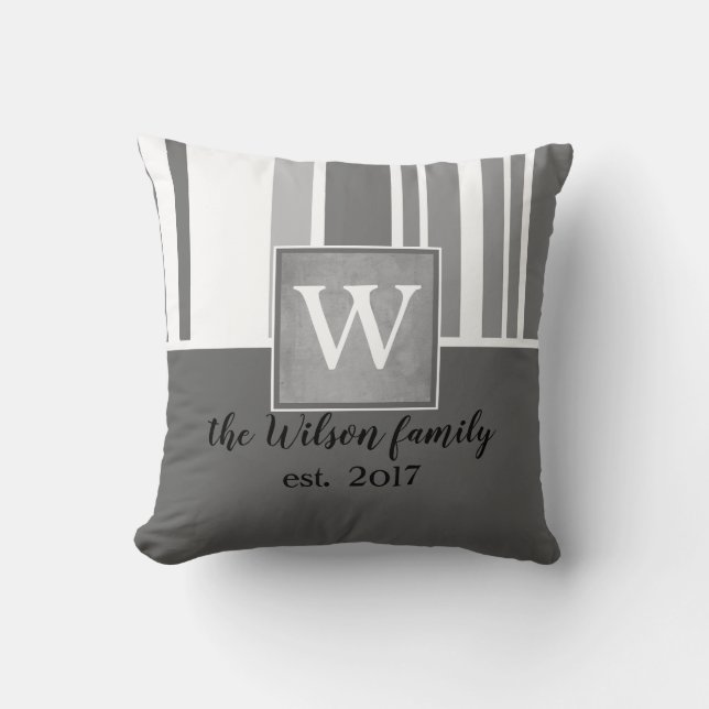 Monogramkuddar för grått och vit anpassningsbar kudde (Framsida)
