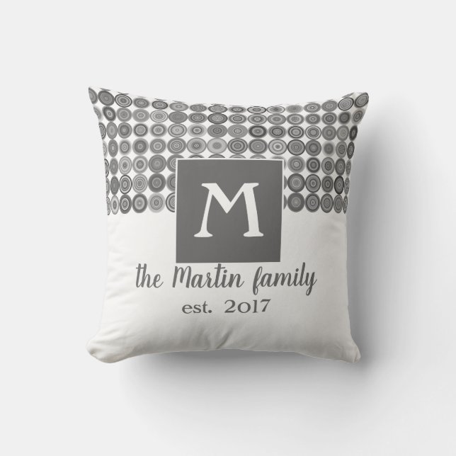 Monogramkuddar för grått och vit anpassningsbar kudde (Framsida)