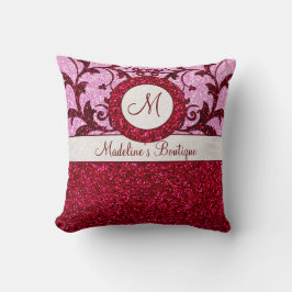 Monogramkudde av rött rosa glitter anpassade kudde