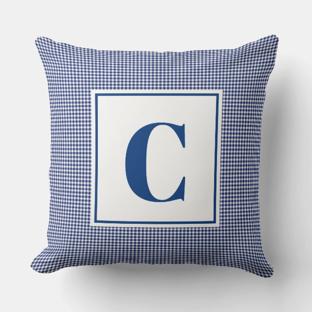 Monogramkudde - Barnkammare Blårutig Kudde (Framsida)