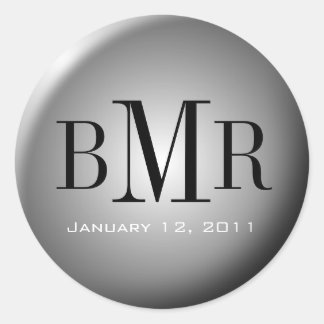 Monogramkuvertförsegling: Silver Runt Klistermärke