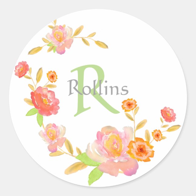 Monogramkuvertförseglingar och påsar runt klistermärke (Framsida)