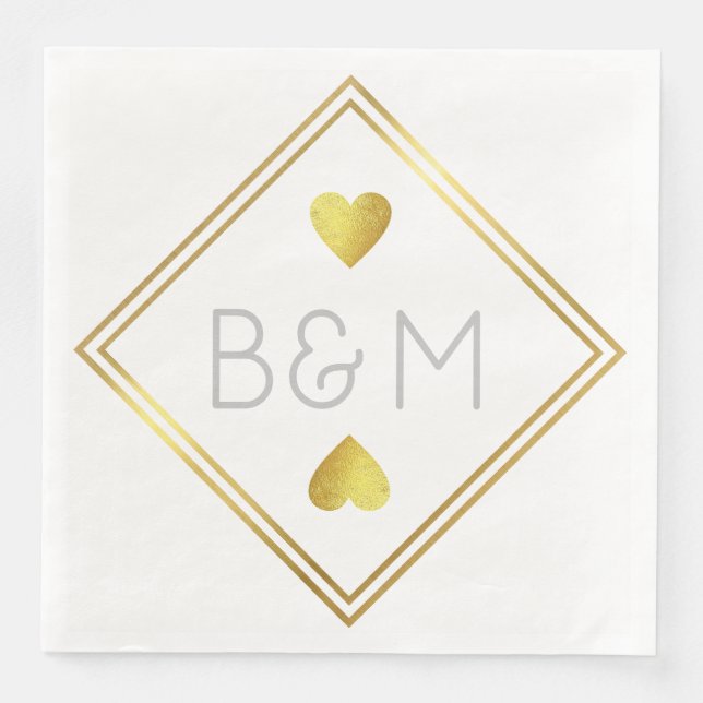 Monogramkvadrat bröllop Kärlek Pappersservett (Framsida)