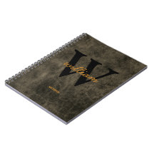 Monogramläder svart guld script namn chic