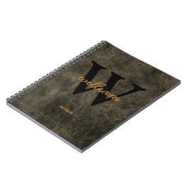 Monogramläder svart guld script namn chic anteckningsbok
