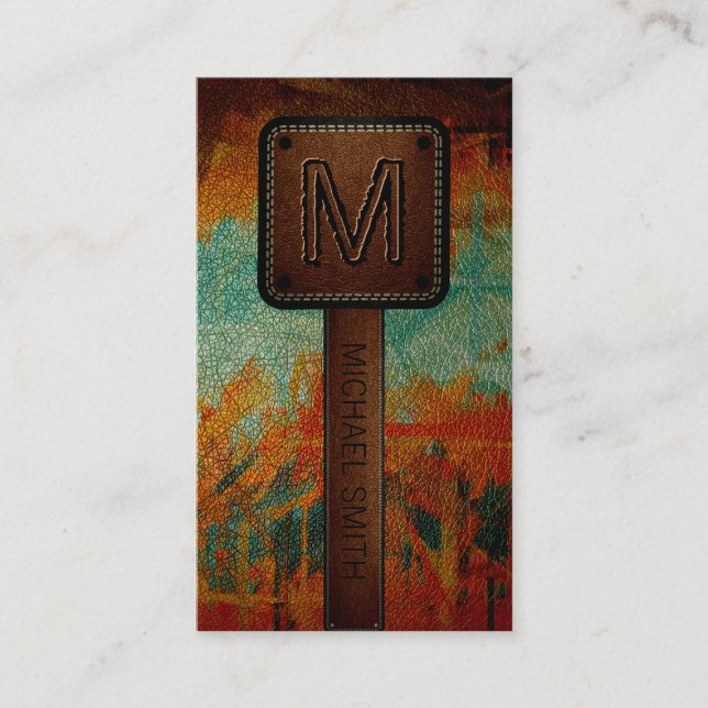 Monogramläderutseende Visitkort (Framsida)