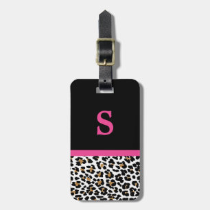 MonogramLeopardtryck med den rosa bagagemärkren Bagagebricka