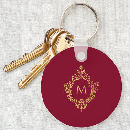Monogramm Burgundy Vintage Elegant Falskt Guld Vap Nyckelring
