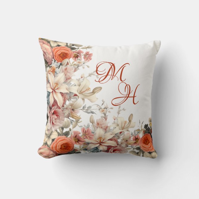 Monogramm Englandska Trädgård Vintage Blommig Kast Kudde (Framsida)
