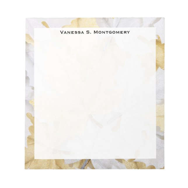 Monogramm högtidsvit guldglitter lönnlöv anteckningsblock (Framsida)