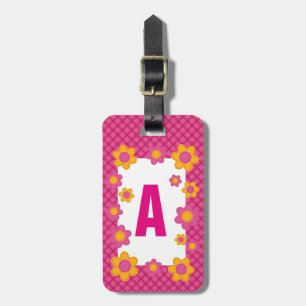 Monogramm vår blommar rosa plaid mönster bagagebricka
