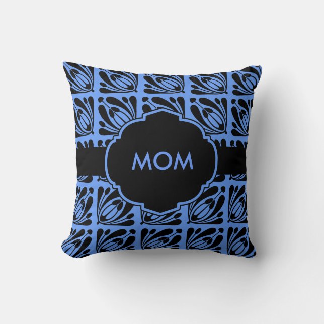Monogrammable Blue and Black Pillow Kudde (Framsida)