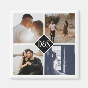Monogrammad 4 Photo Anpassningsbar Collage Personl Magnet