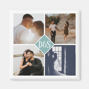 Monogrammad 4 Photo Anpassningsbar Collage Personl Magnet