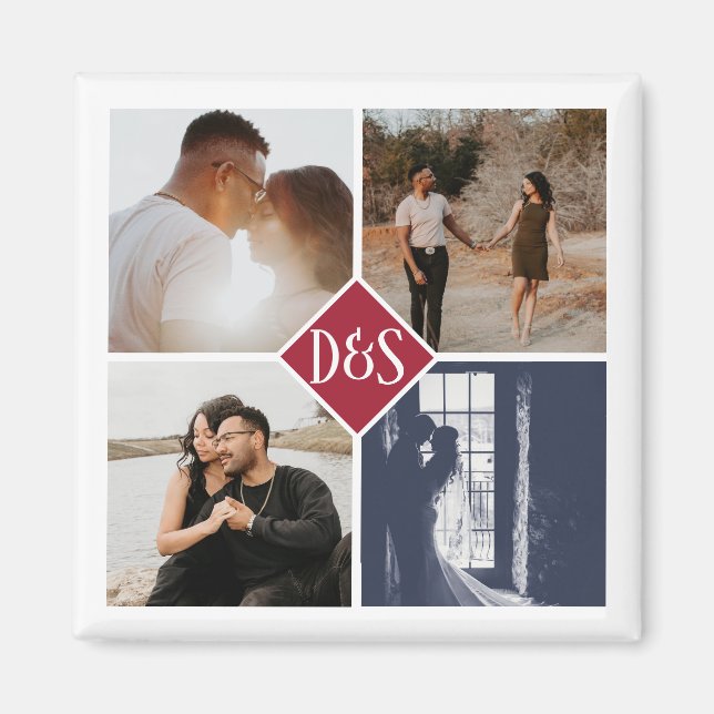 Monogrammad 4 Photo Anpassningsbar Collage Personl Magnet (Framsidan)