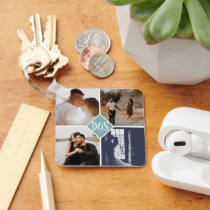 Monogrammad 5 Photo Anpassningsbar Collage Personl Nyckelring