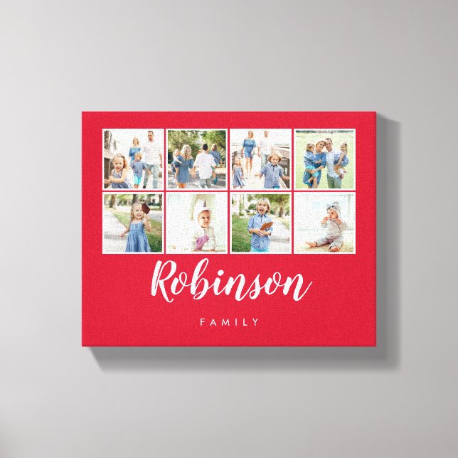 Monogrammad 8 Photo Family Collage Red Canvastryck (Framsida)