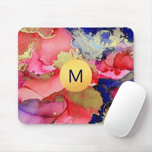 Monogrammad Abstrakt Art Jewel Tone Musmatta (Med mus)