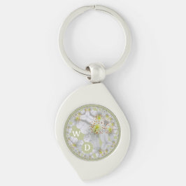 Monogrammad Abstrakt Roligt Blommigt Art Gult Brow Swirl Silverfärgad Nyckelring