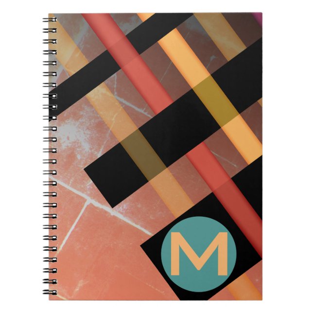 Monogrammad Abstrakt Weaking Rand Red Gult Anteckningsbok (Framsidan)