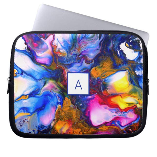 Monogrammad Agate Fluid Art Personlig Laptop Fodral (Framsidan)