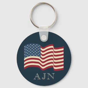 Monogrammad American Flagga Keychain Gift Nyckelring