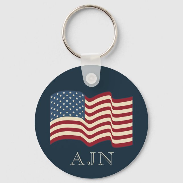 Monogrammad American Flagga Keychain Gift Nyckelring (Framsida)