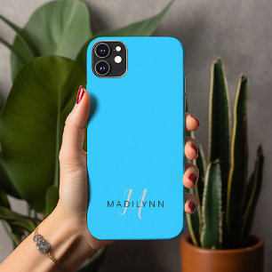 Monogrammad Aqua Blue-minimalist med Namn