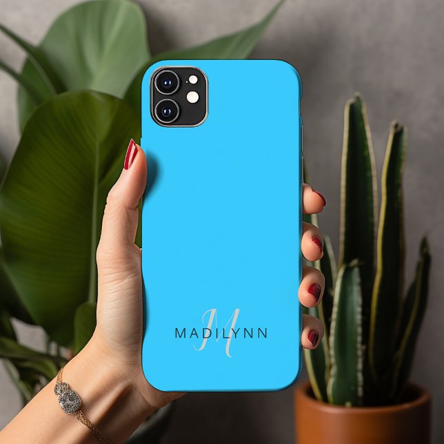 Monogrammad Aqua Blue-minimalist med Namn (Skapare uppladdad)