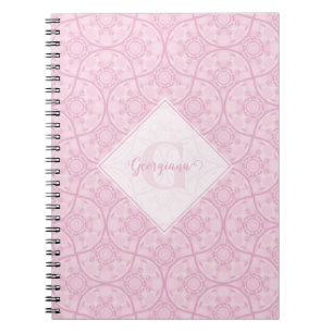 Monogrammad Art Deco Fläkt Preppy in Rosa Mandala Anteckningsbok