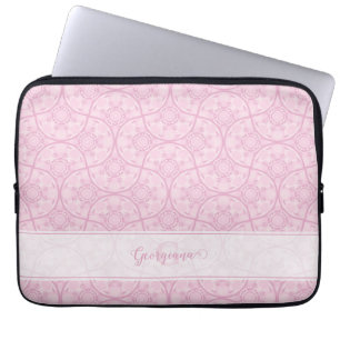 Monogrammad Art Deco Fläkt Preppy in Rosa Mandala Laptop Fodral
