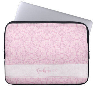 Monogrammad Art Deco Fläkt Preppy in Rosa Mandala Laptop Fodral