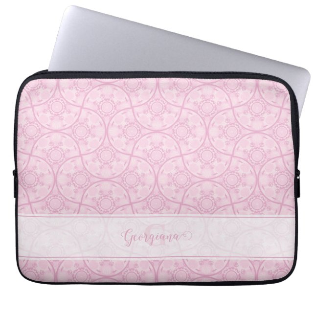 Monogrammad Art Deco Fläkt Preppy in Rosa Mandala Laptop Fodral (Framsidan)