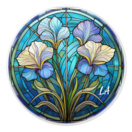 Monogrammad Art nouveau Elegant Blue Teal Blommigt Knopp