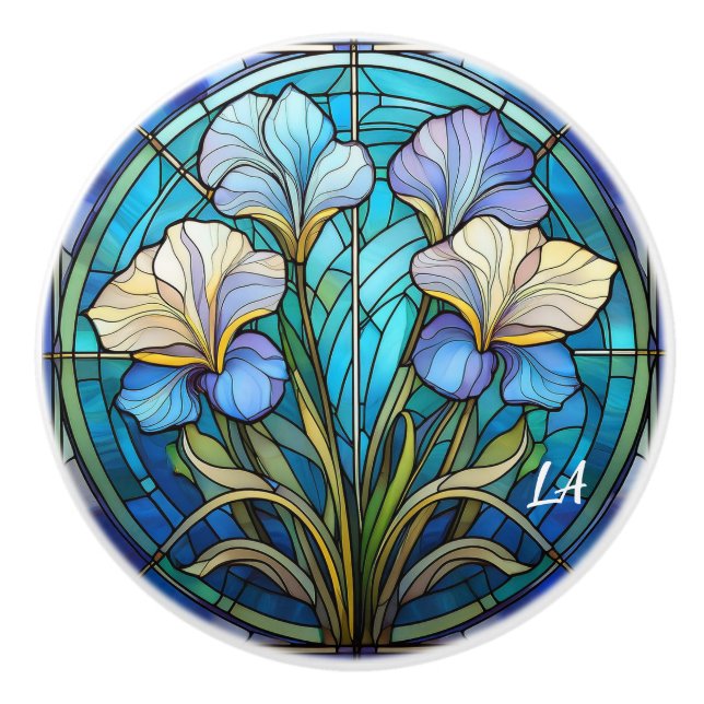 Monogrammad Art nouveau Elegant Blue Teal Blommigt Knopp (Framsidan)